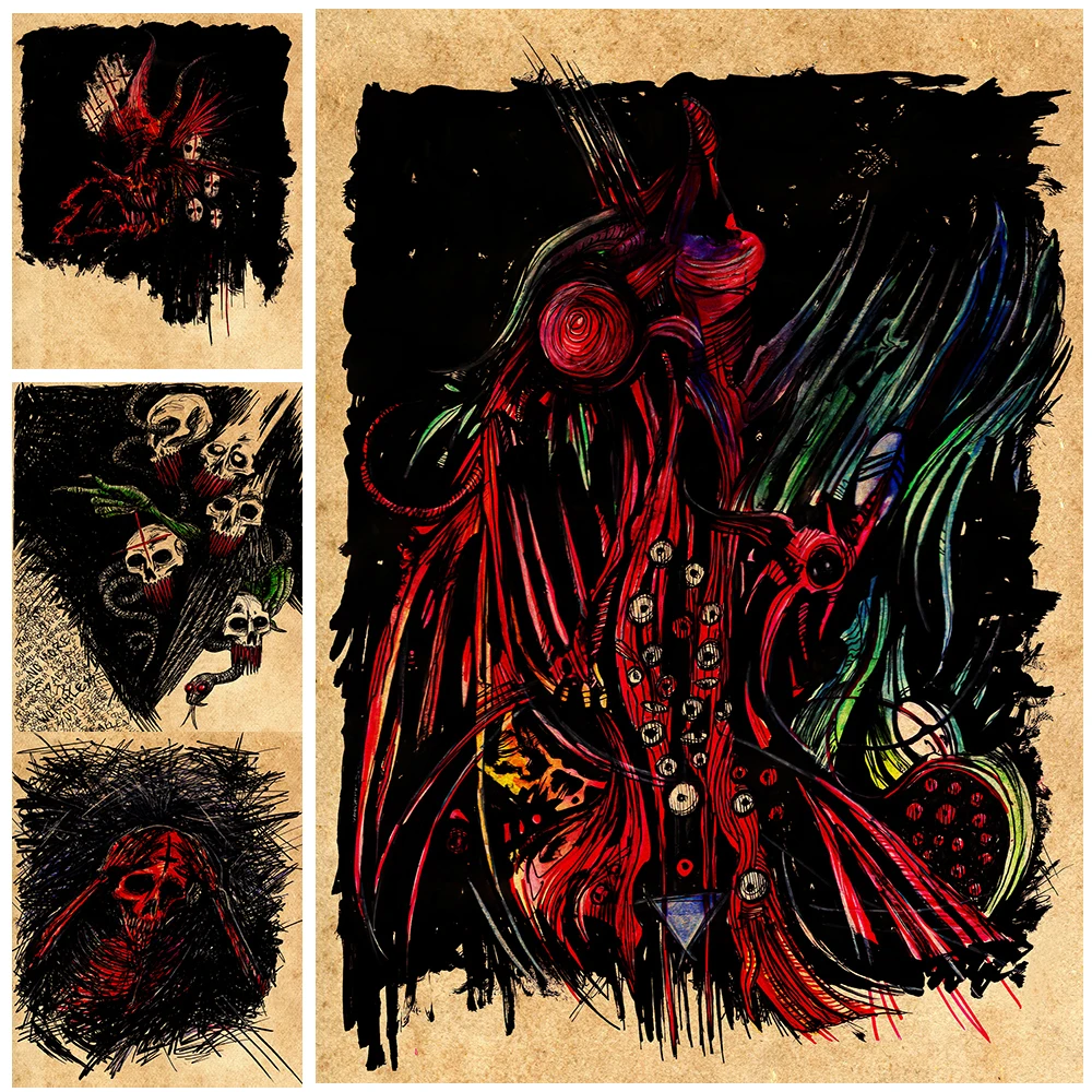 

Skeleton Followers And Devil Forbidden Teaching Vintage Wall Art Canvas Painting Abstract Paganism Art Poster And Print Decor