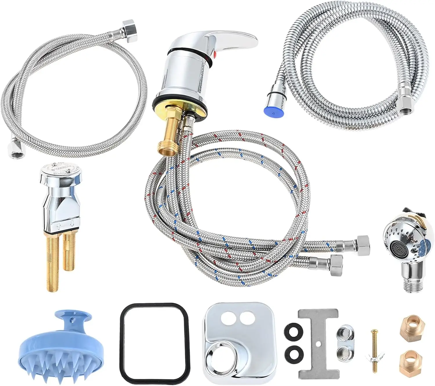 

Salon Shampoo Bowl Vacuum Breaker Kit & 1/4" Shampoo Bowl Sprayer Hose Kit with Hair Brush-for Sink Shampoo Bed (11 Pcs)