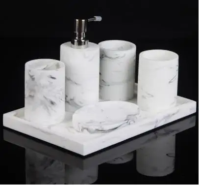 Nordic Marble Pattern Bathroom Set Kit Washroom Accessories Resin Toothbrush Holder Tooth Glass Soap Dishes Dispenser Tray