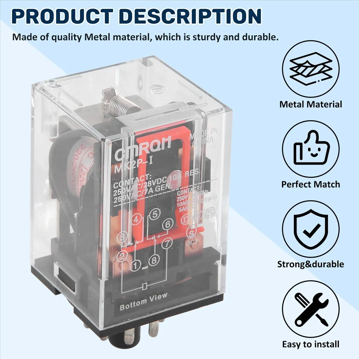 REST AC 220V/230V Coil Voltage PCB Power Relay 8 Pins DPDT 2NO 2NC MK2P-1