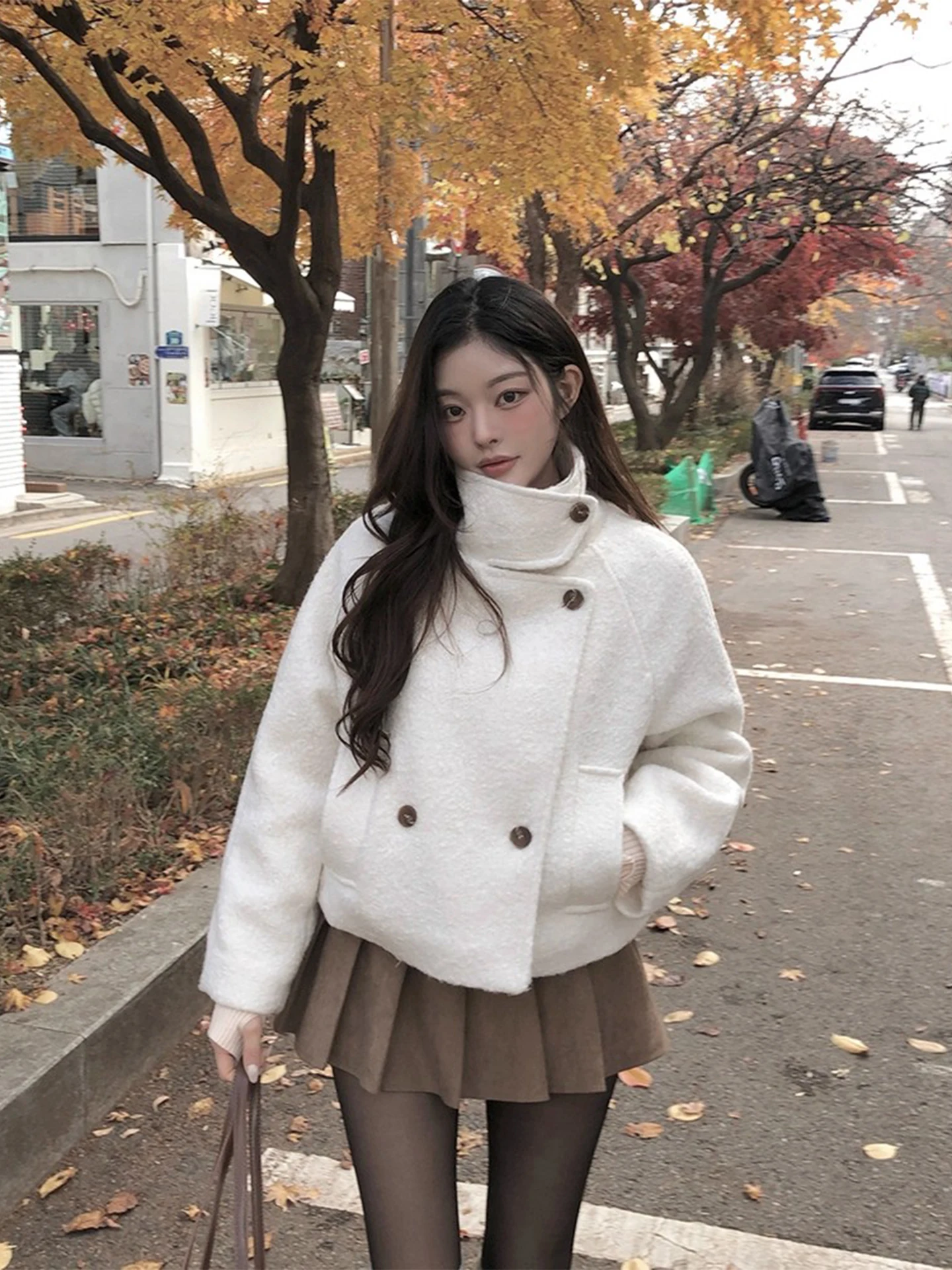 レディースウールコート ダブルブレスト 綿裏地付き 暖かい 冬の新作ファッション 無地 韓国版 ルーズフィット