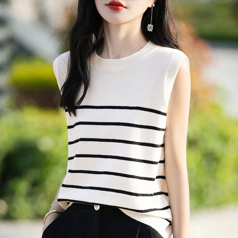 

Spring And Summer New Knitted Suspender Vest With Sleeveless T-shirt And Thin Pullover Bottoming Shirt For Women