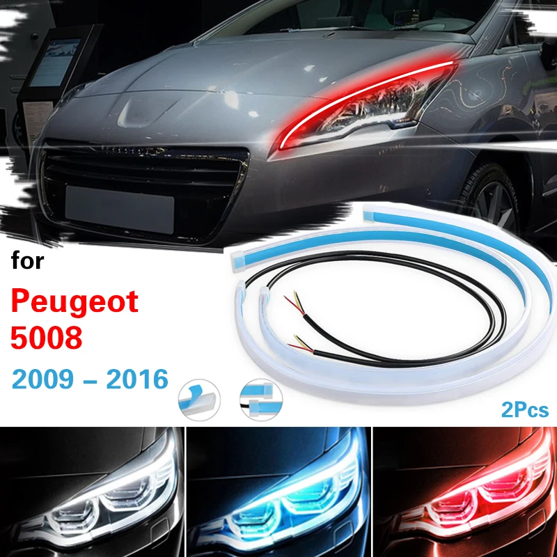 

2pcs Car Daytime Running Light For Peugeot 5008 2009-2016 Cars LED Lighting Strip Flexible Turn Signal Lamp Auto Headlight 12V