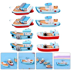 8 Pcs Mediterranean Fishing Boat Miniature Ornament Resin Model Decor Accessories Marine Decoration Sea Christmas Ship