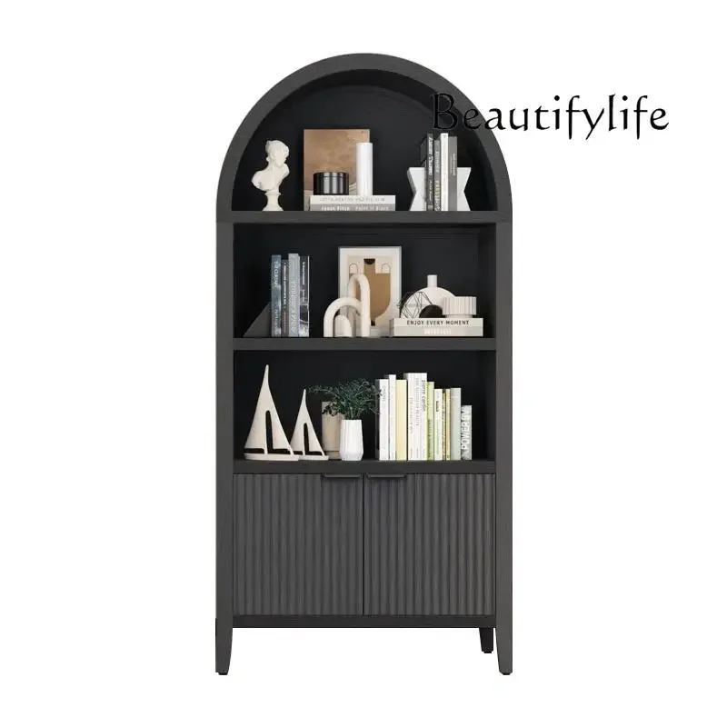 Medieval solid wood living room shelf American retro arched cabinet black French study display bookshelf