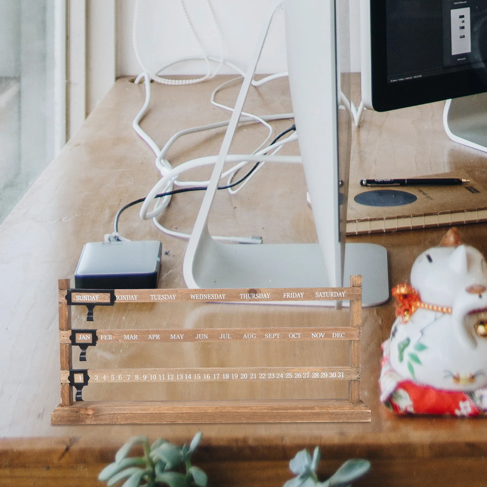 

Wooden Perpetual Calendar Desktop Decor Vintage Style Learning Tool For Kids Home Office Coffee Shop Wood Calendar Decorative