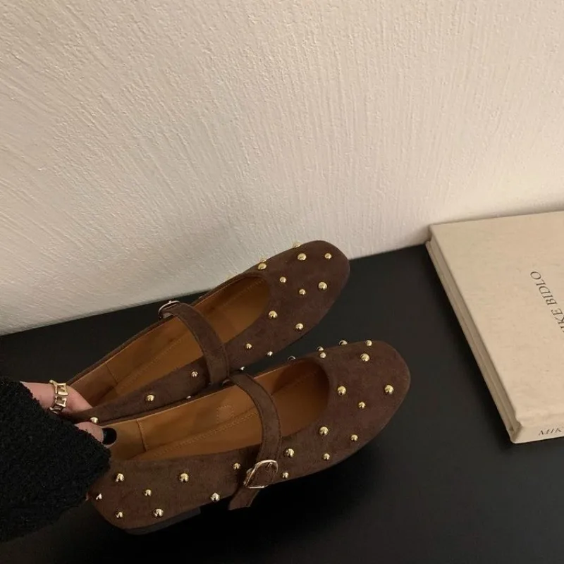 Rivet Red Marie-Jane New Spring/Summer 2025 Square Toe Shallow Toe Single Shoe Flat Bottom One-strap Single Shoe