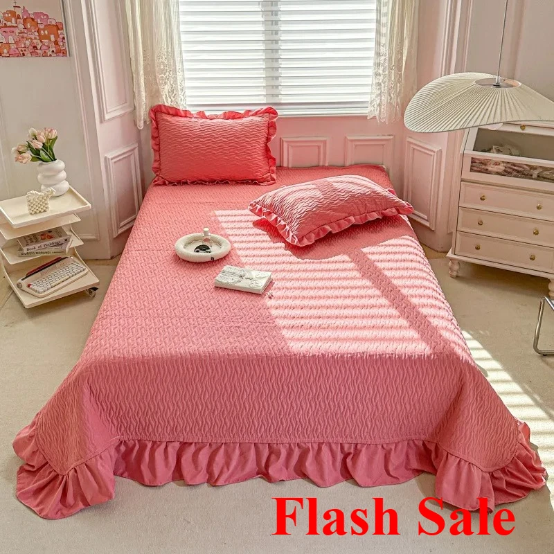 

2025 Version wrinkled yarn lace padded bed cover three-piece set knitted embroidered summer quilt Xia Liang quilt
