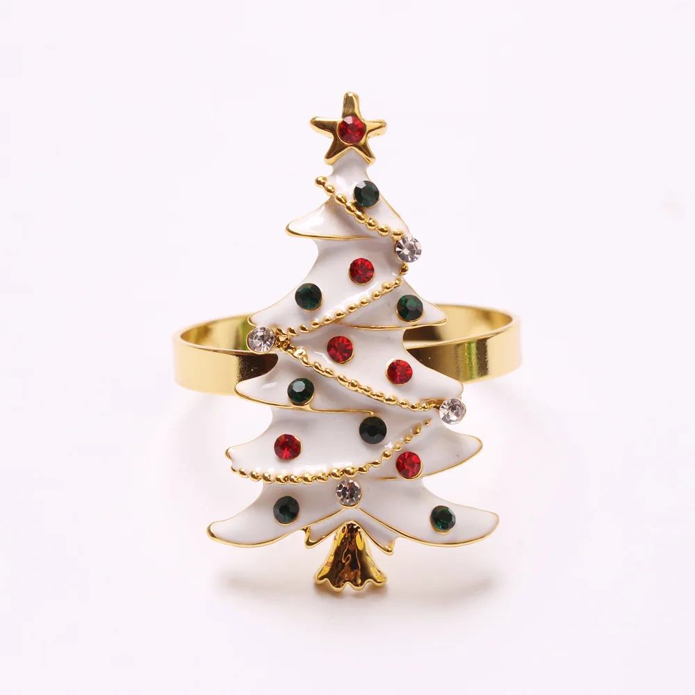 

Christmas Alloy Napkin Rings Holder Xmas Table Decoration White Christmas Tree Napkin Rings For Wedding Birthday Dinner Decor