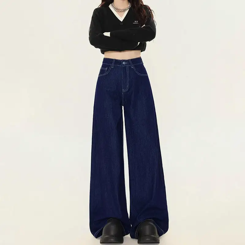 

Модные женские джинсы с широкими штанинами, весенне-осенние, новые, прямые, в пол, из денима, с высокой талией, длинные брюки