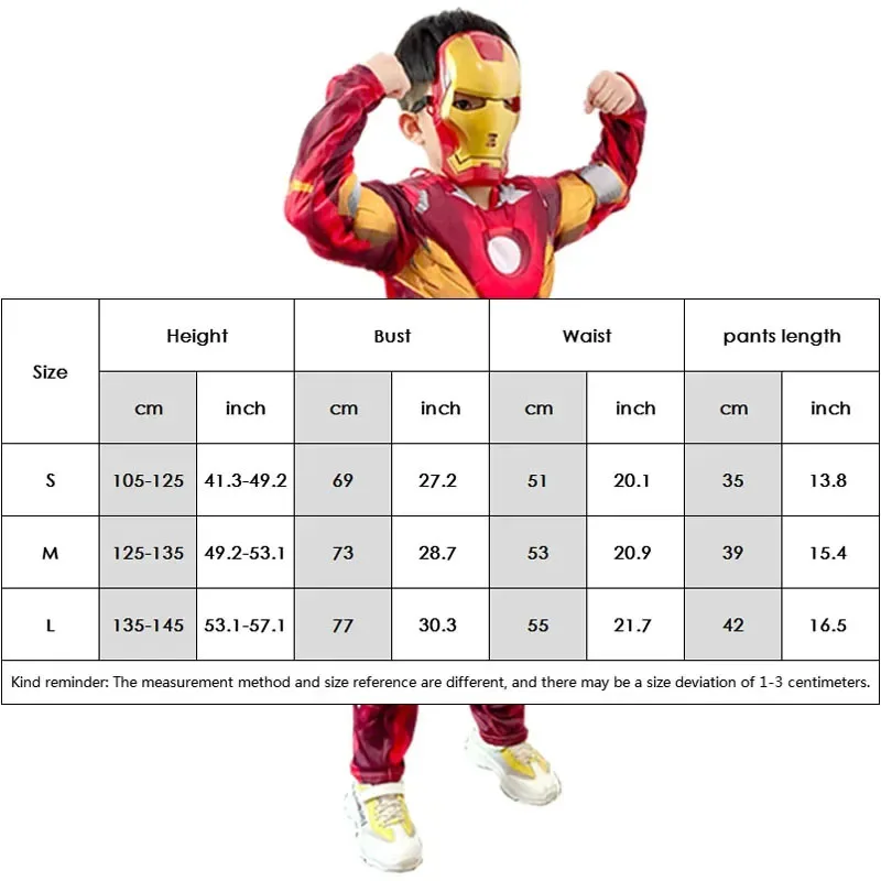 Iron Man Muscle Costume for Kids Superhero Iron Man Cosplay Costume Jumpsuit Zentai Mask Gloves Halloween Party Costume Childr