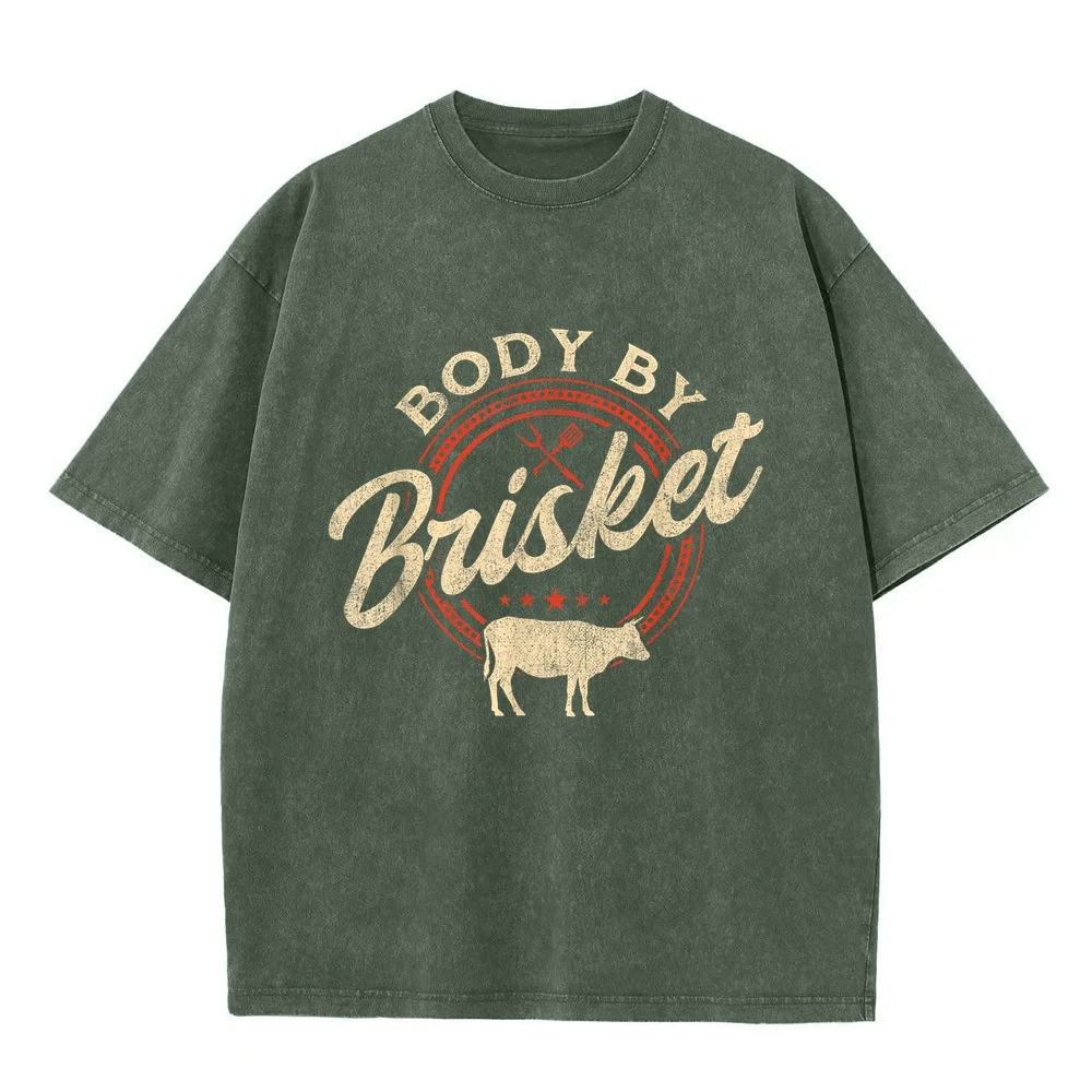 Funny Men Body By Brisket Pitmaster BBQ Lover Smoker Grilling T-Shirt Luxury Streetwear Friends Black Graphic Tee Cotton Shirt