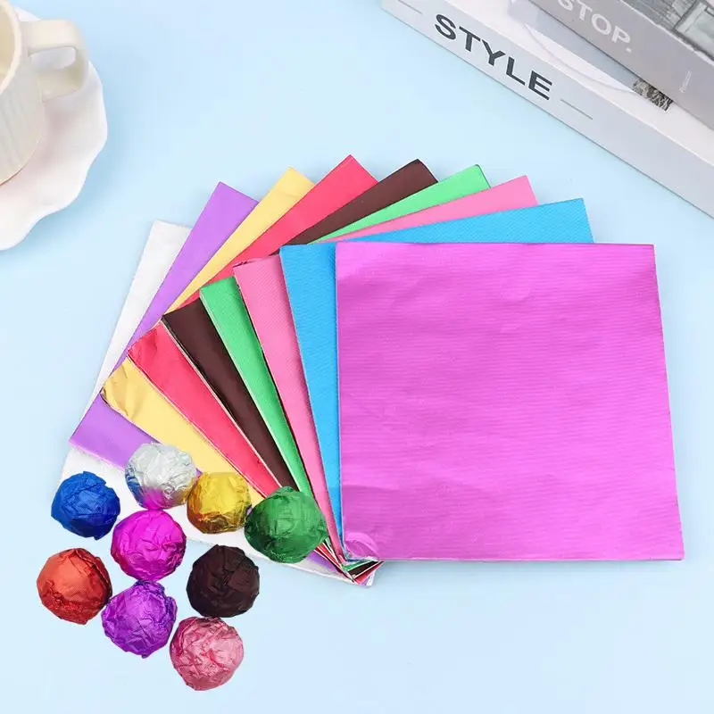 100Pcs 15x15CM Aluminum Foil Wrapping Paper Sheets For Candy Chocolate Wedding Party Packaging Foil Color Wrappers Paper