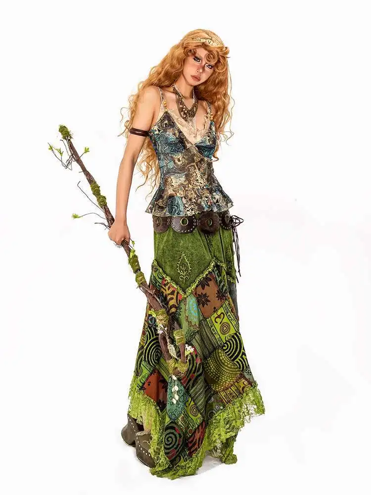 Green Suspenders Vest Womens fashion Retro Mesh Oil Painting Style Hottie Tops Bras Bralette Crop Top T Shirts