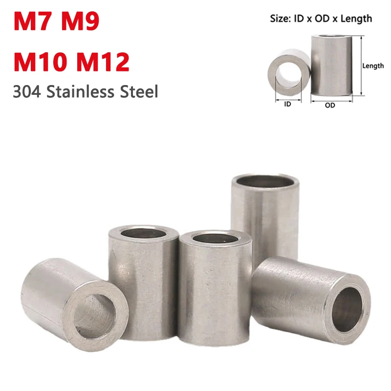 

M7 M9 M10 M12 304 Stainless Steel Bushing Washer Round Hollow Unthreaded Standoff Spacer Gasket Sleeve