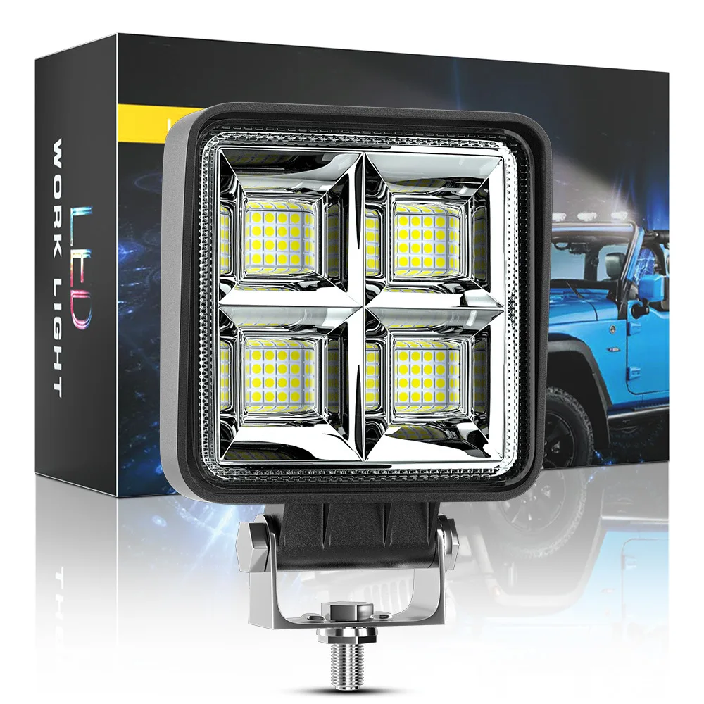 

384W 4-Inch Square Car LED Work Light 64 LEDs Flood Beam Auxiliary Lighting Upgrade Lamp for Construction Forklift Vehicles