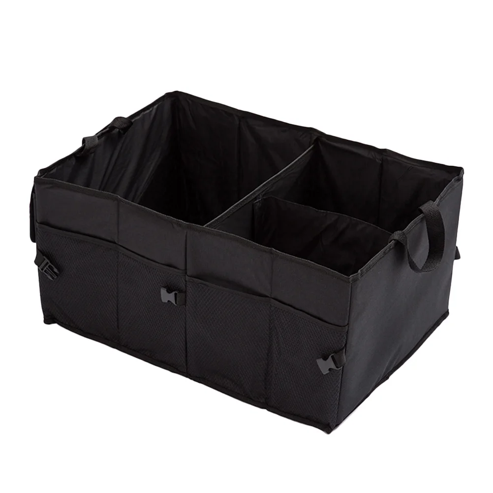 

2Pcs Tough Plastic Car Boot Organizer Portable Multipurpose Storage Container for Cleaning Supplies Snacks Drinks