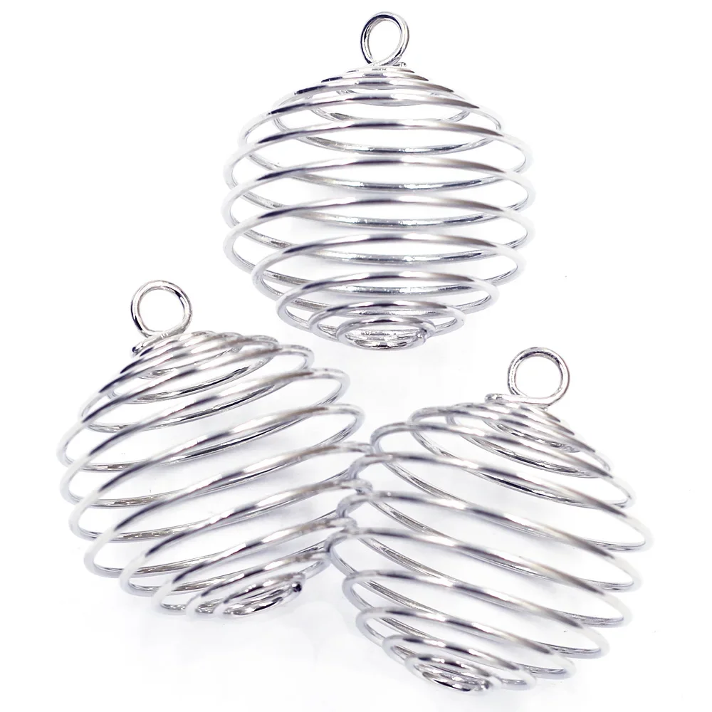Pendants Lantern Spring Spiral Beads Cages Silver Tone For Necklace Women Men Fashion Jewelry DIY Finding Charms 35mm