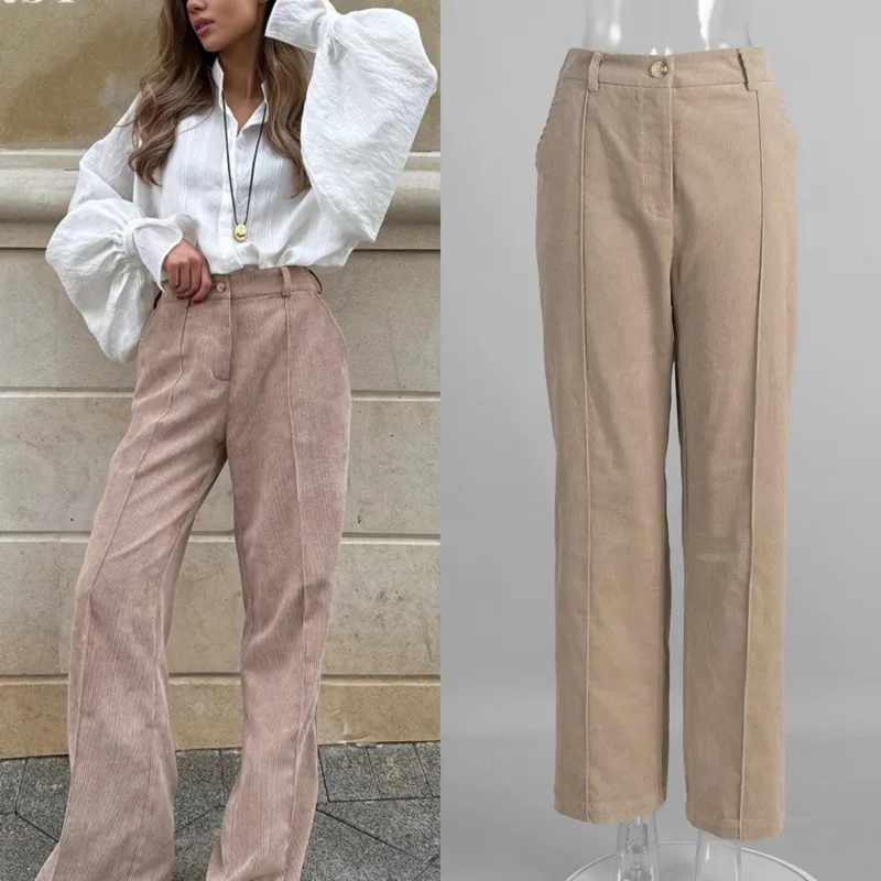 

Повседневные осенне-зимние женские вельветовые брюки с высокой талией, свободные широкие брюки, хлопковые брюки в стиле ретро для удобной модной одежды