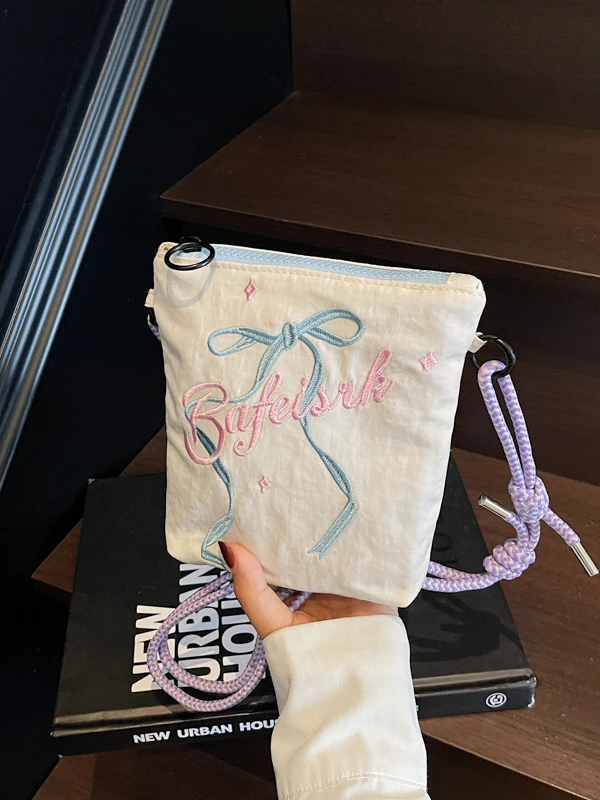 

Ballet Girl Summer Knot Canvas oulder Bag Embroidered Small Crossbody Bag Lightweight Single Strap Women's Bag