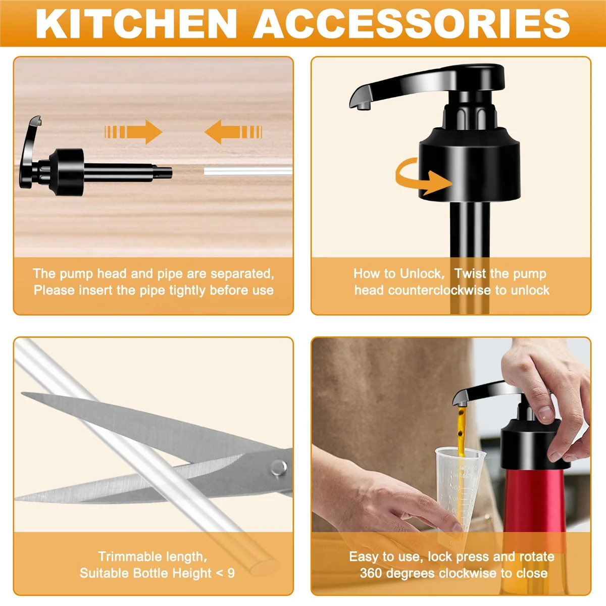 Bomba De Xarope Para Café Líquido, Acessórios De Cozinha, Garrafa De Suco, Saboneteiras, Preto, 5Pcs