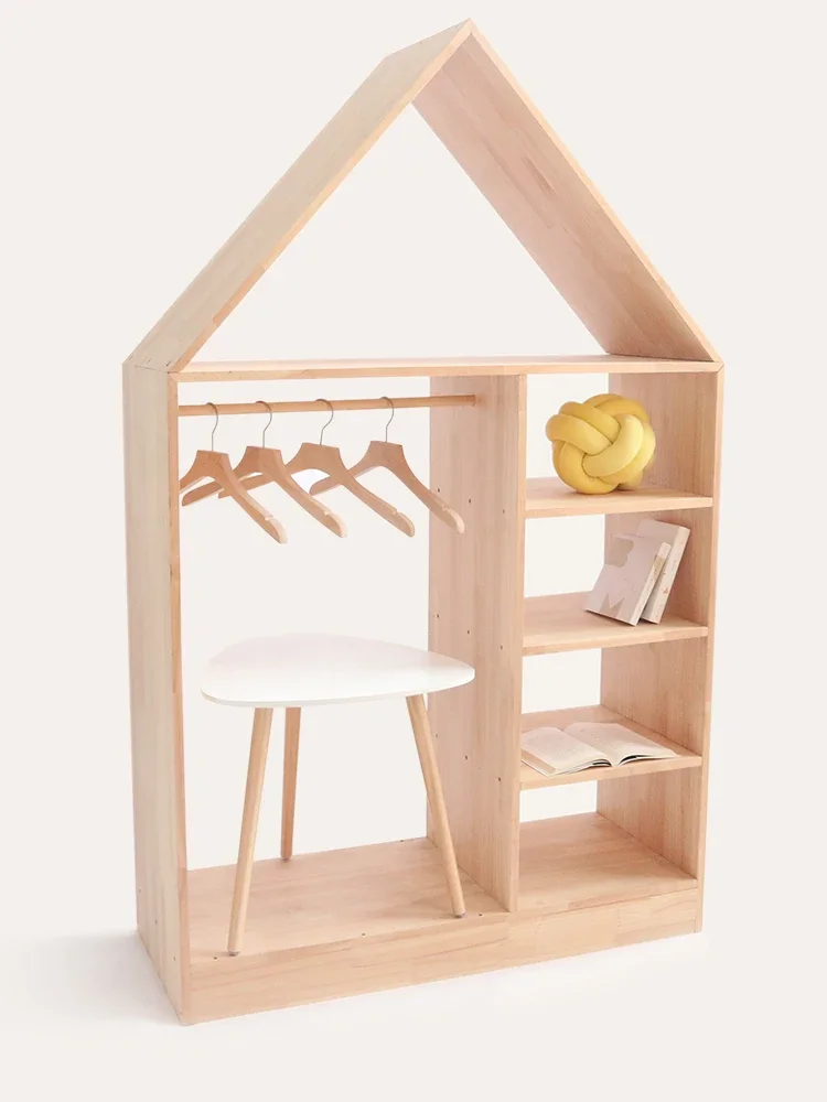 Children's Wardrobe Storage Cabinet Simple Solid Wood Furniture Hanging Shelf Baby Closet Clothes Cabinet Storage Locker