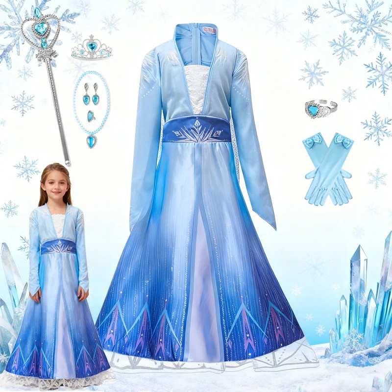 Mädchen Kleid Elsa Kinder Prinzessin Cosplay Kostüm Phantasie Kinder Kleider Karneval Party Kleid Geburtstag Geschenk Kleidung Zubehör Set