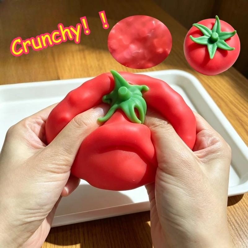 Crunchy Tomato Ball Squeeze Fidget Toy Block‑Filled Squishy Toy Soft Novelty Anti-Stress Anxiety Relief Hand Decompress Adults