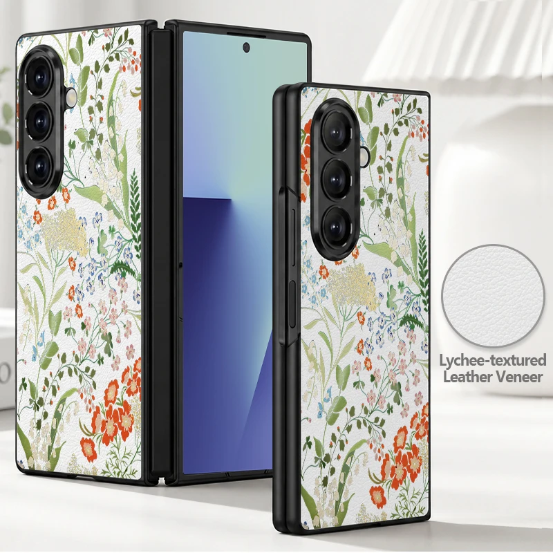 PU Leather Phone Case For Samsung Galaxy Z Fold 8 7 6 5 4 5G Colorful Flower Pattern Hard Cover For Galaxy Z Fold8 Fold7 Fold6