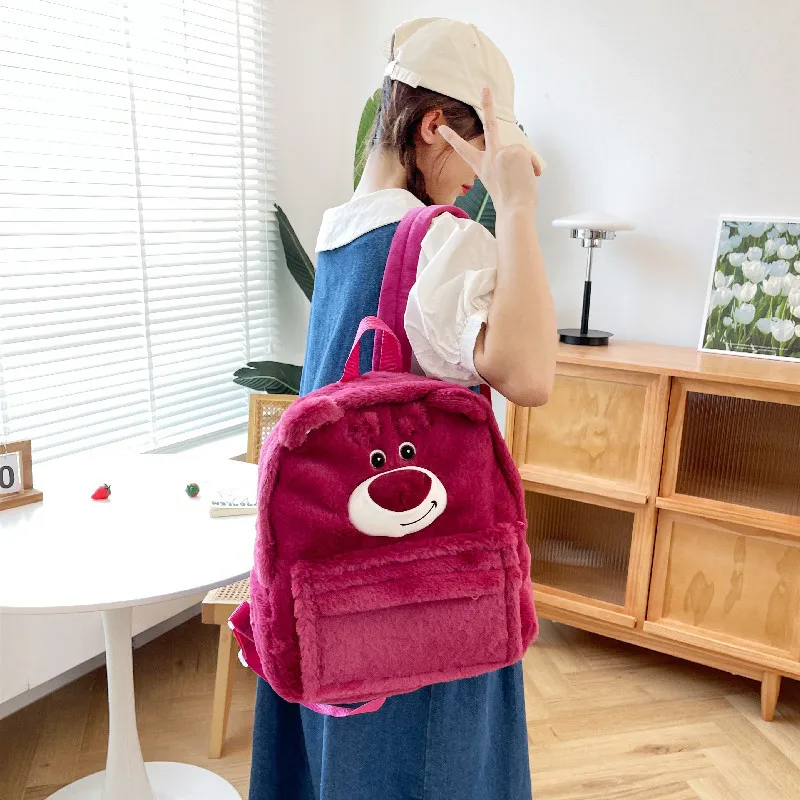 Mochila de almacenamiento de felpa de dibujos animados Kawaii de Disney Lotso, nueva mochila escolar de felpa bonita para estudiantes, mochila de almacenamiento al aire libre, regalo de Navidad