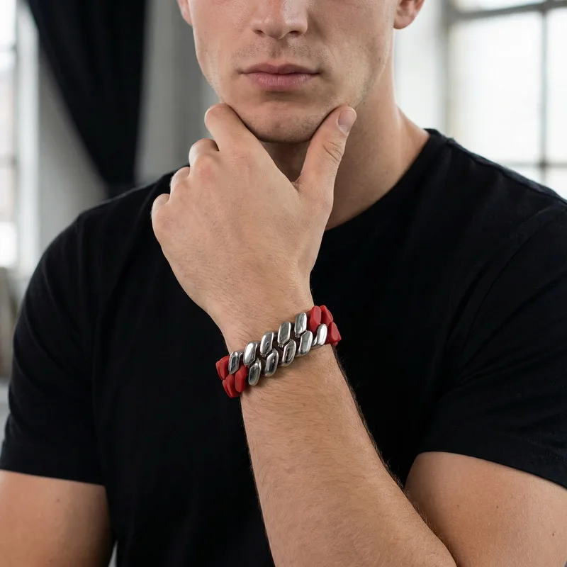 KALEN Kreatives Edelstahl-Armband mit kubischen Gliedern, lässiges Büro-Accessoire für Herren, modischer Schmuck, Party-Geschenk für den Freund – Detail 2