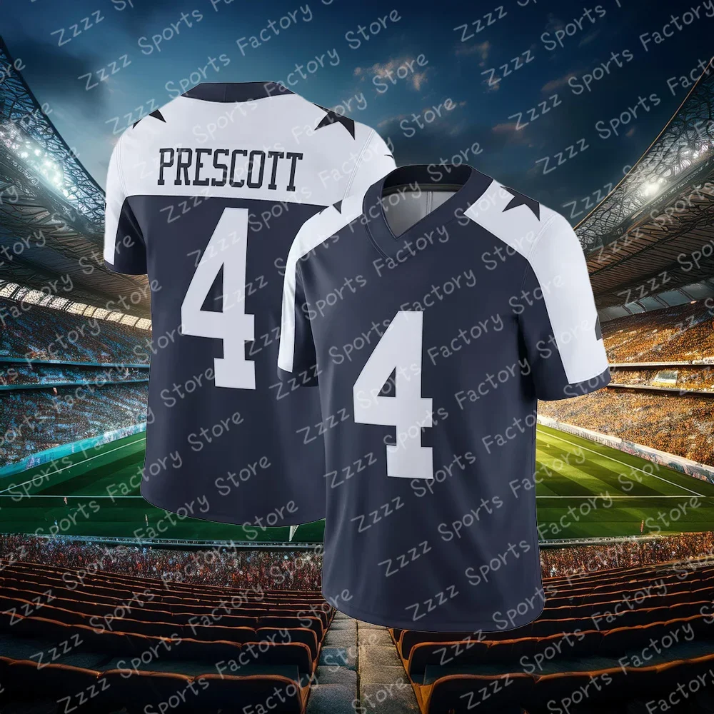 American Men's Dallas Cowboys Dak Prescott Classic Jersey No.4 Short-Sleeved Outdoor Summer t shirt Oversized Clothing Tops