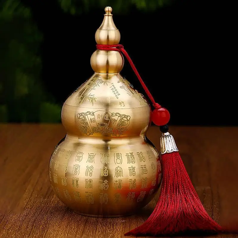 Gourd Ornament: Open-Top Chinese-Style Brass Feng Shui Gourd—Desktop Wealth-Bringing Carved Feng Shui Decorative Item