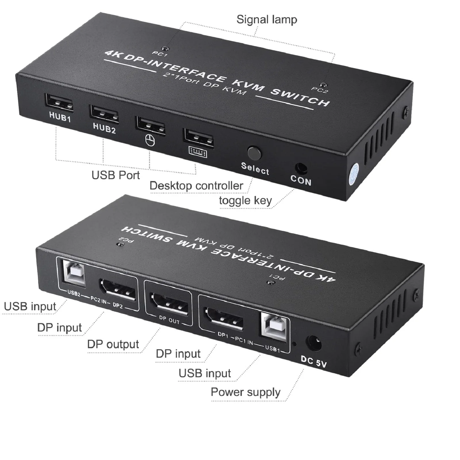 Switch Kvm Displayport de Portas 4k 60hz Usb dp em Saída dp Usb 2×1 pc para Compartilhar Monitor Mouse Teclado Impressora