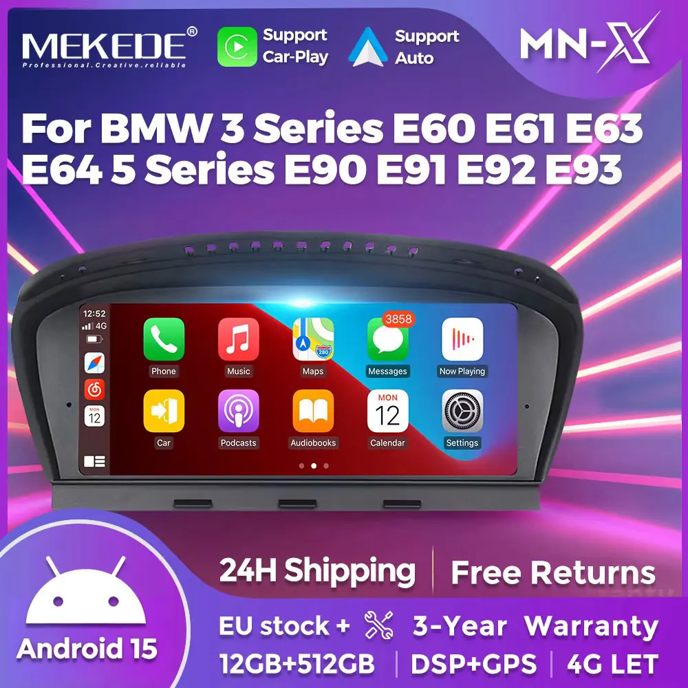 MEKEDE Android 15 Autoradio Multimedia-Player für BMW 5er Serie E60 E61 E63 E64 3er Serie E90 E91 E92 E93 CCC CIC DSP Wireless Carplay Android Auto Intelligenz GPS Auto-Navigationsdisplay Autoradio