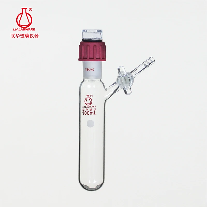 LH LABWARE Reaction tube with RODAVISS grinding joint, Replaceable glass valve, Hexagonal plug, Borosilicate glass, LH-437