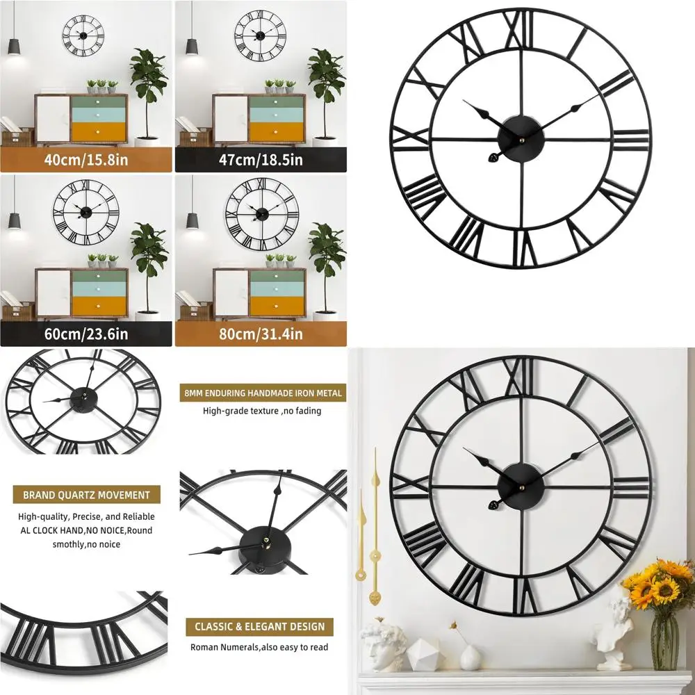 

24 Silent Metal Wall Clock - 60cm Vintage Style, Battery-Powered for Home, Office, Farmhouse Decor