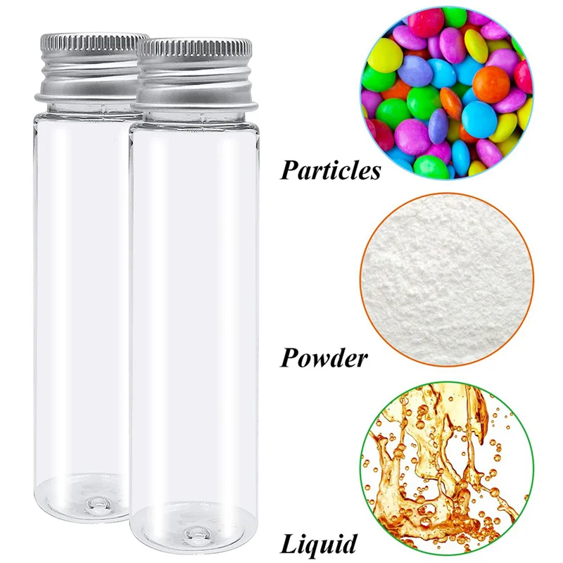 

60Pcs 110Ml Plastic Test Tube,Clear Flat Test Tubes,Plastic Test Tubes With Screw Caps For Candy,Beans,Party Decor