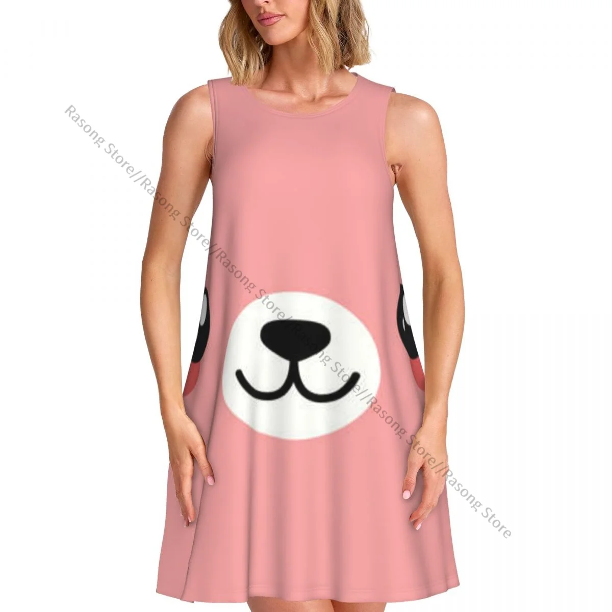 Vestido feminino verão casual camiseta vestidos praia cobrir lindo vestido regata de urso rosa
