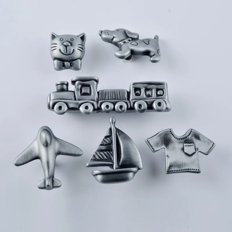 Chrome Zinc Alloy Carton Knobs Plane Train Sailboat T-shirt Shorts Children Room Hardware Cabinet Drawer Handles for Kids