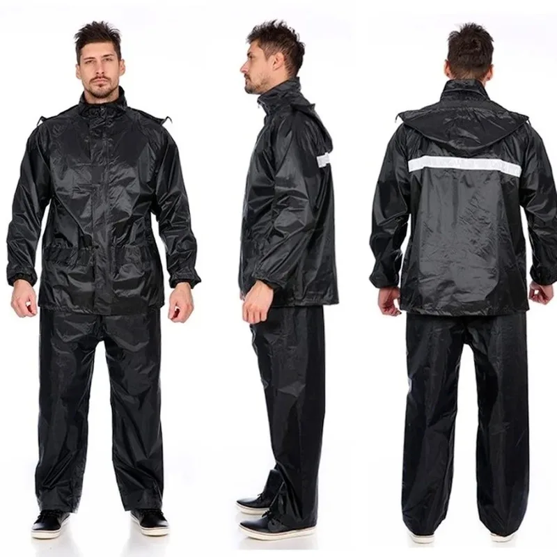 Black Motorcycle Black Adult Raincoat Waterproof Rain Gear Suit Men Outdoor Pants Set Hiking Rainwear Raincoat Women Windbreaker