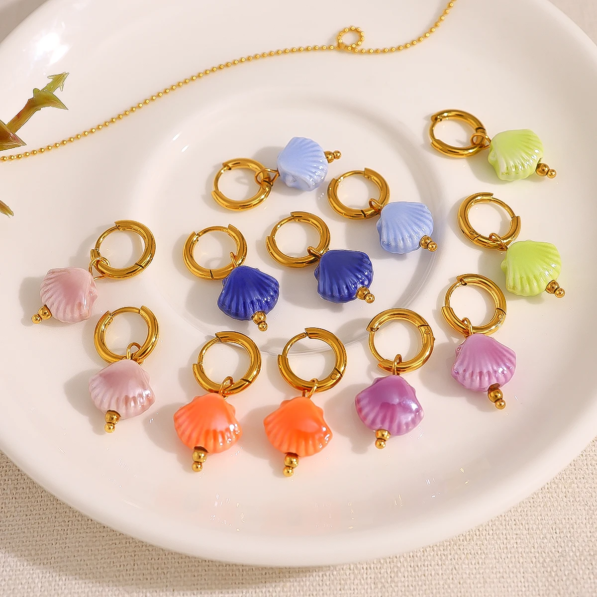 WILD & FREE Colorful Ceramic Charms Stainless Steel Hoop Earrings for Women Creative Individual 18K Gold Plated Jewelry