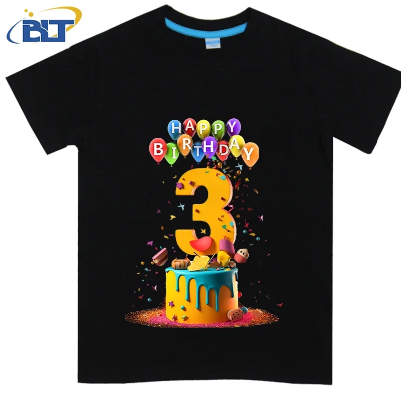 Happy Birthday for 3 year kids T-shirt summer children's cotton short-sleeved boys and girls gift