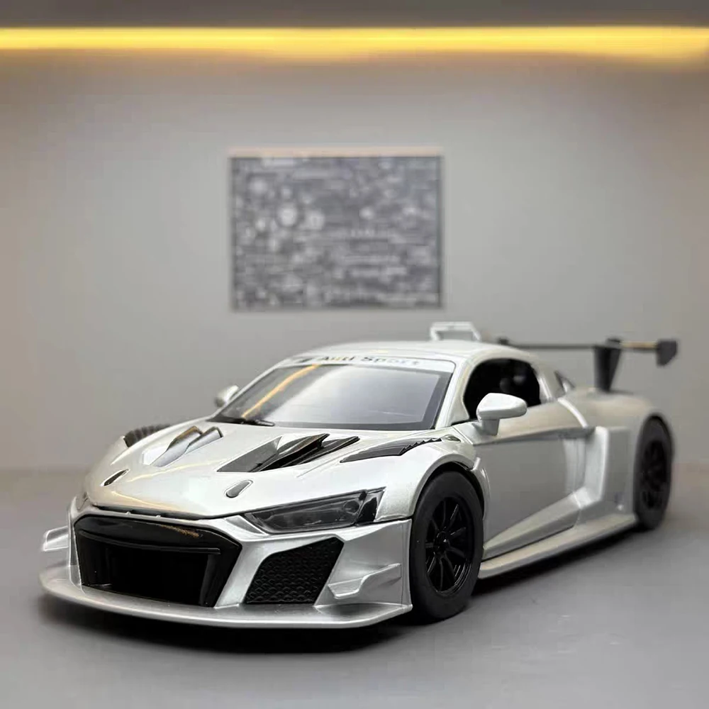 1:24 스케일 R8 LMS GT2 SLS 모델 자동차 합금 다이캐스트 장난감 후진 미니어처 슈퍼카 고무 타이어 자동차 성인용 홈 데코