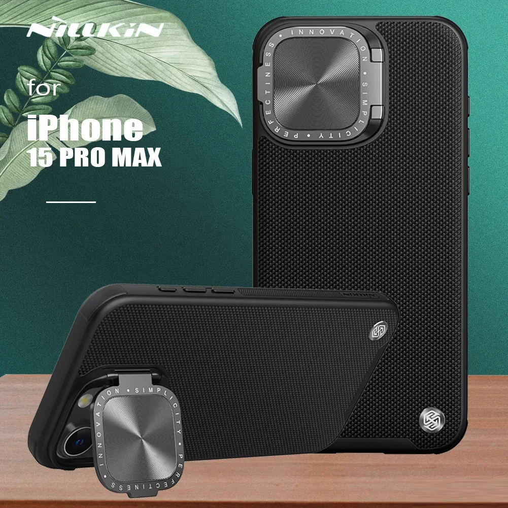 Nillkin for iPhone 15 Pro Max Case Textured Prop Nylon Cover with Camera Stand Case for iPhone 15 Pro /15Pro Max Lens Case