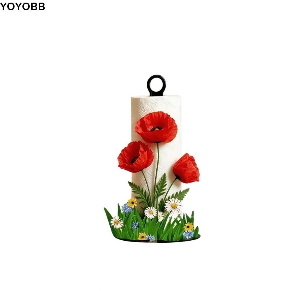2D Flat Floral Paper Towel Holder Cook Character Freestanding Vertical Roll Paper Holder Cartoon Acrylic Art