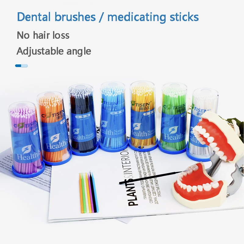 100pcs/Box Dental Disposable Silicone Micro Applicators Brushes Fiber-Free Microbrush Dispenser Dentist Tools Instrument Cotisen