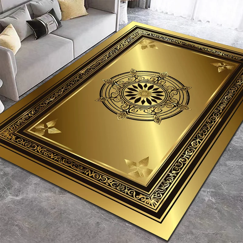 European Luxury Style RUG FOR LIVE ROOM Golden Marble Pattern Carpets Home Decor Non-slip Mats Large Room Rugs Machine Washable