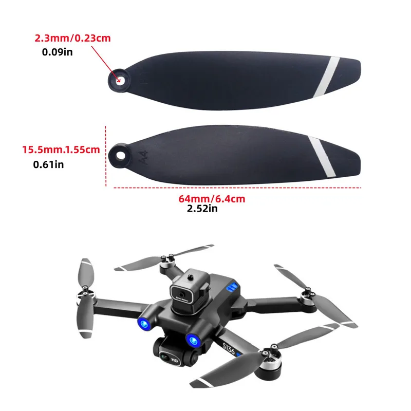 8PCS Propellers For S136 Brushless Obstacle Avoidance Drone,RC Quadcopter Spare Blades