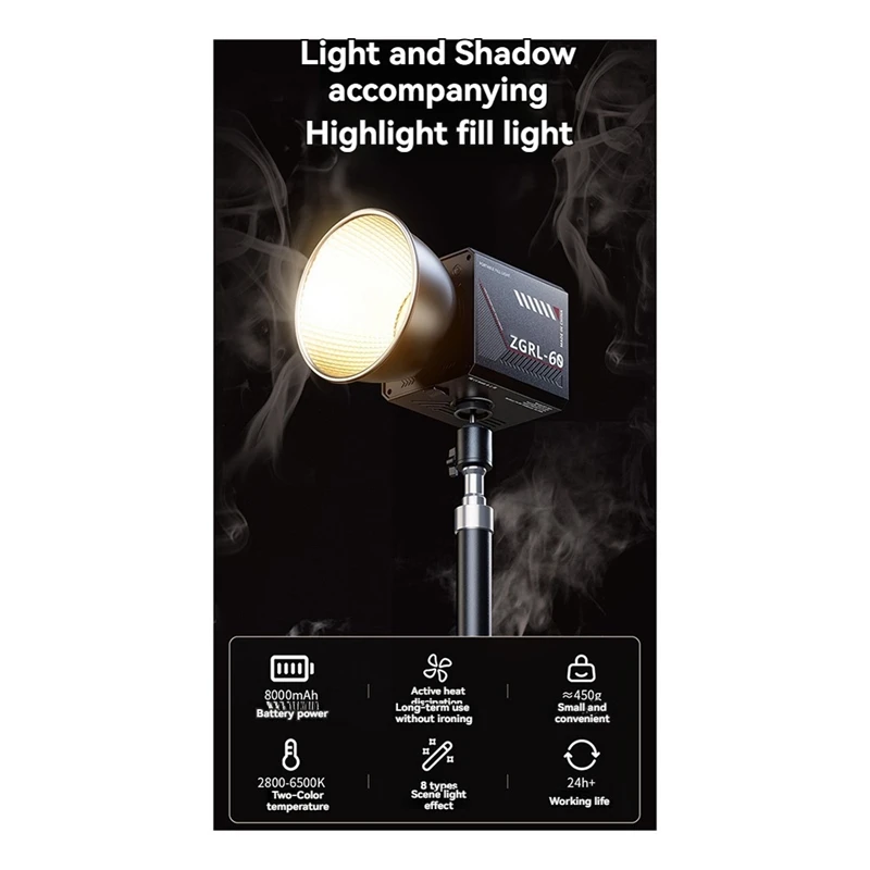 60W Pro LED Video Light Photographic Studio Light 2800K-6500K 8000mAh with Mini Softbox for Video Livestreaming EU Plug-A32R